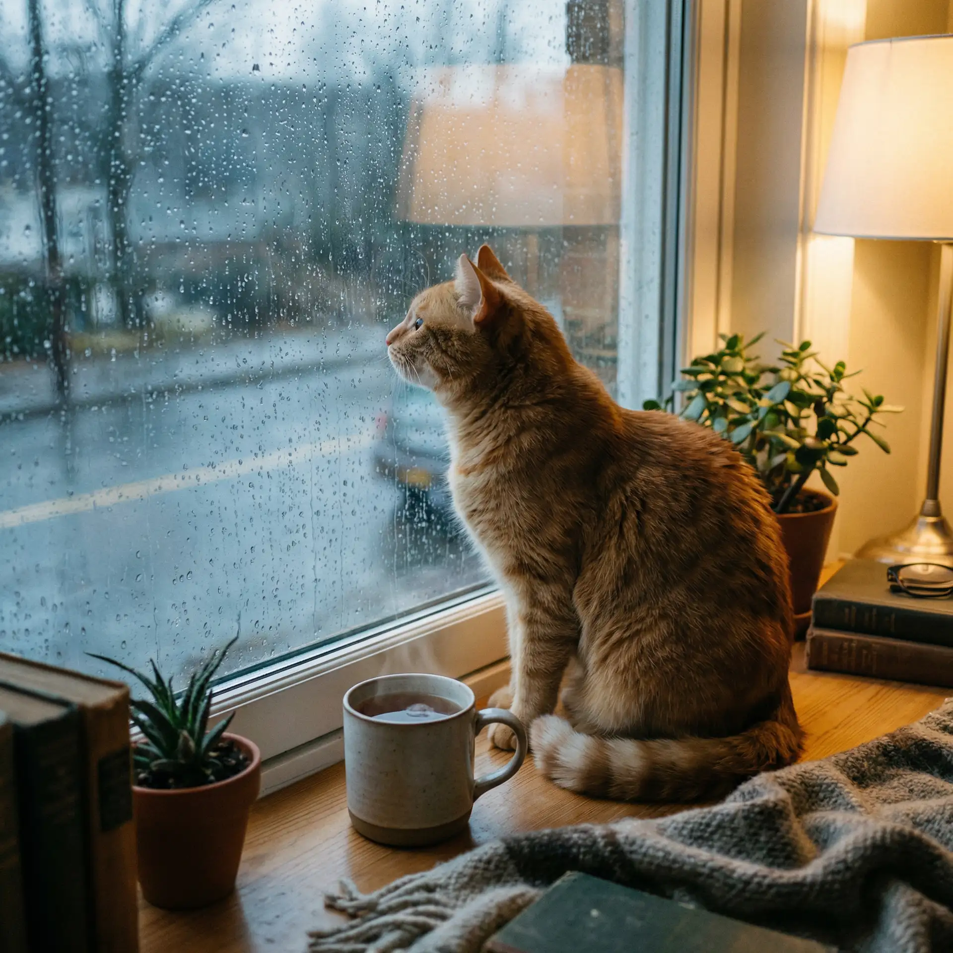 猫咪望着窗外的雨 - dnf心意点